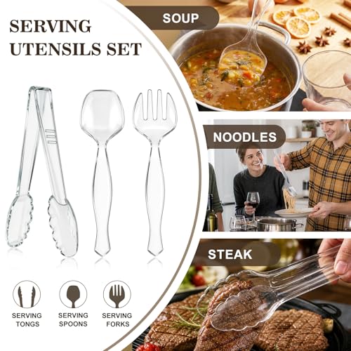 Mwellewm 36Pcs Serving Utensils Large Plastic Serving Utensils Set Serving Spoons for Buffet Clear Disposable Plastic Tongs 8.5'' Heavy Duty Slotted Spoons/Forks Supplies for Party Food Salad Soup - My Kitchen Products
