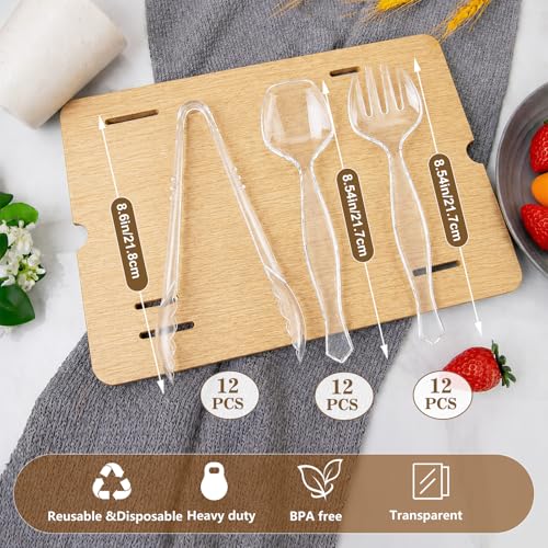 Mwellewm 36Pcs Serving Utensils Large Plastic Serving Utensils Set Serving Spoons for Buffet Clear Disposable Plastic Tongs 8.5'' Heavy Duty Slotted Spoons/Forks Supplies for Party Food Salad Soup - My Kitchen Products