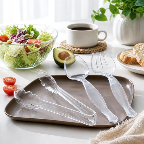 Mwellewm 36Pcs Serving Utensils Large Plastic Serving Utensils Set Serving Spoons for Buffet Clear Disposable Plastic Tongs 8.5'' Heavy Duty Slotted Spoons/Forks Supplies for Party Food Salad Soup - My Kitchen Products