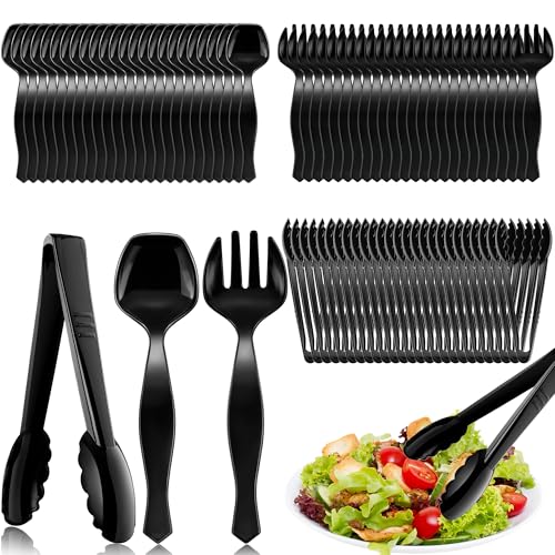 Mwellewm 72Pcs Plastic Serving Utensils Set Large Disposable Serving Spoons Fork and Tongs for Serving Food 8.5'' Heavy Duty