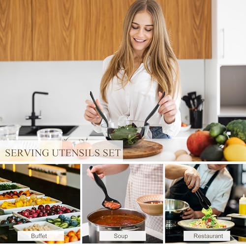 Mwellewm 72Pcs Plastic Serving Utensils Set Large Disposable Serving Spoons Fork and Tongs for Serving Food 8.5'' Heavy Duty Black Party Utensil Supplies for Buffet Restaurant Picnic Dinner Salad Soup - My Kitchen Products