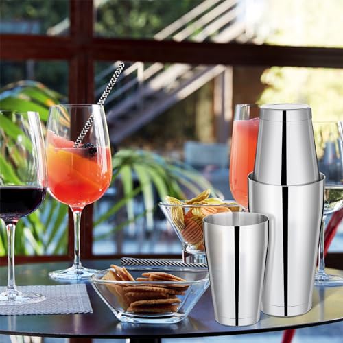 Mwellewm 8 Pcs Cocktail Shaker Boston Shaker Set Professional Bartender Kit Bar Stainless Steel Drink Shaker Bartending Martini Tin with 18oz & 28oz Mixed Alcohol Tool for Beginner(Silver) - My Kitchen Products