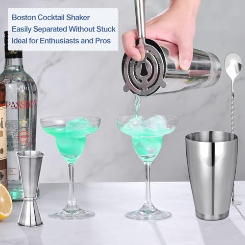 Mwellewm Cocktail Shaker Boston Shaker Set 15 Pcs Professional Bartender Kit Bar Shaker Stainless Steel Drink Shaker Bartending Martini Shaker Tin Mixed Alcohol Shaker Tool for Beginner(Silver) - My Kitchen Products