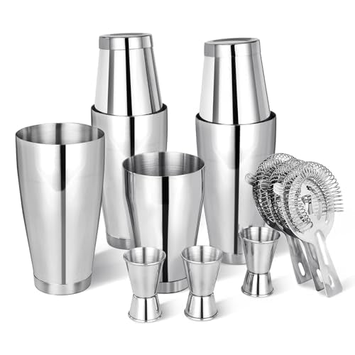 Mwellewm Cocktail Shaker Set Bartender Kit, 12 Pcs Boston Drink Shaker with Strainer Bartending Martini Shaker Tin with 18oz