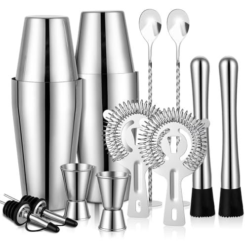 Mwellewm Cocktail Shaker Set, Boston Shakers Bartending Professional Bartender Kit Bartender Beginner Mixed Alcohol Martini