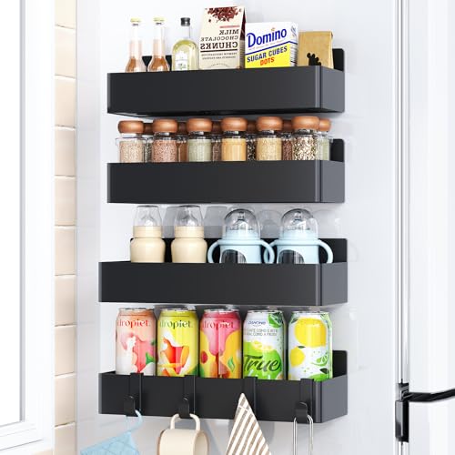 Mystozer Magnetic Spice Rack for Refrigerator, Kitchen Organizer and Storage Shelf, Black (4 Pack)… - My Kitchen Products
