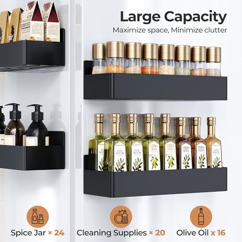 Mystozer Magnetic Spice Rack for Refrigerator, Kitchen Organizer and Storage Shelf, Black (4 Pack)… - My Kitchen Products