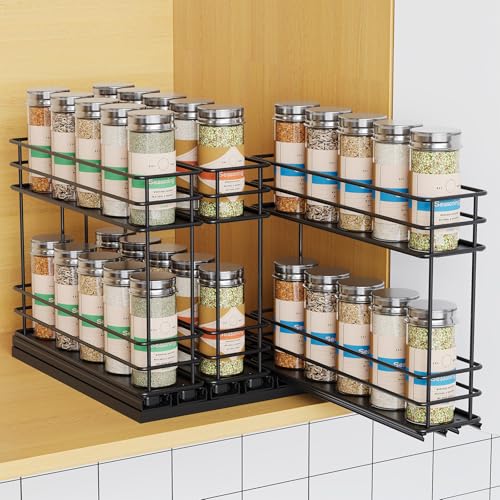 Mystozer Pull Out Spice Rack Organizer for Cabinet, Slide Out Spice Racks, Easy to Install Spice Cabinet Organizers, 7.4" Wx10.43 Dx8.26 H, 3 Drawers 2 Tiers(Black) - My Kitchen Products