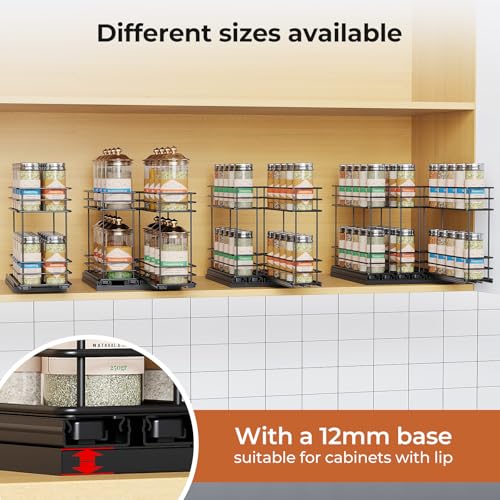 Mystozer Pull Out Spice Rack Organizer for Cabinet, Slide Out Spice Racks, Easy to Install Spice Cabinet Organizers, 7.4" Wx10.43 Dx8.26 H, 3 Drawers 2 Tiers(Black) - My Kitchen Products