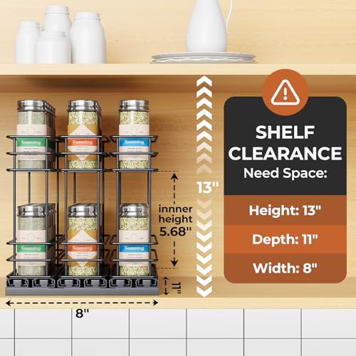 Mystozer Pull Out Spice Rack Organizer for Cabinet, Slide Out Spice Racks, Easy to Install Spice Cabinet Organizers, 7.4" Wx10.43 Dx8.26 H, 3 Drawers 2 Tiers(Black) - My Kitchen Products