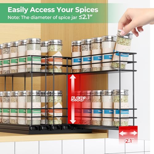 Mystozer Pull Out Spice Rack Organizer for Cabinet, Slide Out Spice Racks, Easy to Install Spice Cabinet Organizers, 7.4" Wx10.43 Dx8.26 H, 3 Drawers 2 Tiers(Black) - My Kitchen Products
