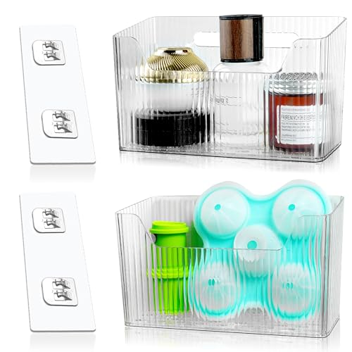 MZYIWUU 2 Pack Cabinet Door Organizer, Adhesive Wall Mounted Organizer Bins, Clear Storage Caddy, Stackable Basket for Kitchen Cabinets, Bathroom, Pantry, Office, and Tabletop Organization - My Kitchen Products