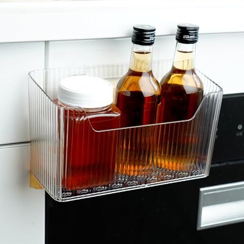MZYIWUU 2 Pack Cabinet Door Organizer, Adhesive Wall Mounted Organizer Bins, Clear Storage Caddy, Stackable Basket for Kitchen Cabinets, Bathroom, Pantry, Office, and Tabletop Organization - My Kitchen Products