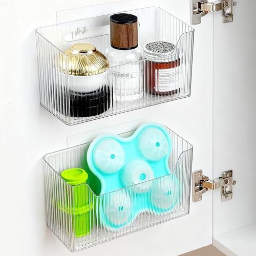 MZYIWUU 2 Pack Cabinet Door Organizer, Adhesive Wall Mounted Organizer Bins, Clear Storage