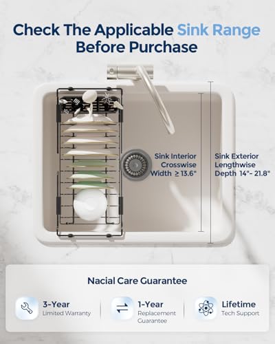 Nacial 2-in-1 Small Dish Drying Rack Fits 14''–21.8'' Sink, Dish Drainers for Kitchen Counter Extend Kitchen Sink Drain Basket with Utensil Holder & Auto-Drain Tray, Stainless Steel Plate Rack, Black - My Kitchen Products