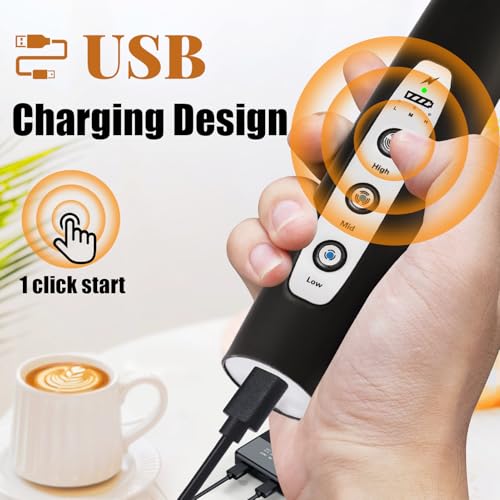 Nahida Black Milk Frother Wand for Coffee, Frother Handheld Rechargeable Electric Whisk Drink Mixer with 3 Heads 3 Speeds Coffee Frother Electric Stirrer For Latte, Cappuccino, Hot Chocolate - My Kitchen Products