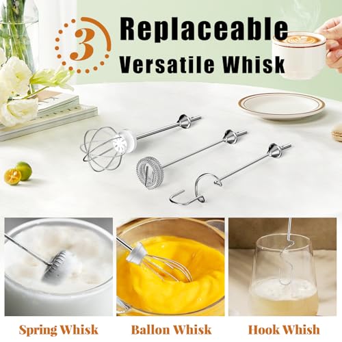 Nahida Black Milk Frother Wand for Coffee, Frother Handheld Rechargeable Electric Whisk Drink Mixer with 3 Heads 3 Speeds Coffee Frother Electric Stirrer For Latte, Cappuccino, Hot Chocolate - My Kitchen Products