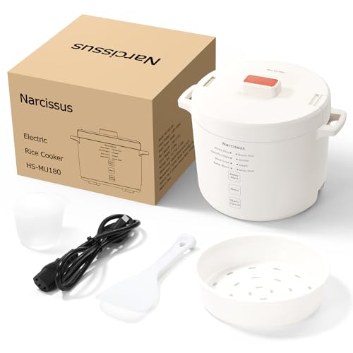 Narcissus 3.5-Cup Rice Cooker for 1-3 People, Multifunctional for Rice, Oatmeal, Quinoa - Slow Cook, Steam, Cook Rice & Steam Dish Together, Rice White - My Kitchen Products