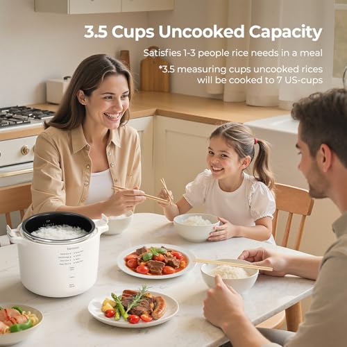 Narcissus 3.5-Cup Rice Cooker for 1-3 People, Multifunctional for Rice, Oatmeal, Quinoa - Slow Cook, Steam, Cook Rice & Steam Dish Together, Rice White - My Kitchen Products