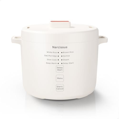 Narcissus 3.5-Cup Rice Cooker for 1-3 People, Multifunctional for Rice, Oatmeal, Quinoa - Slow Cook, Steam, Cook Rice & Steam Dish Together, Rice White - My Kitchen Products