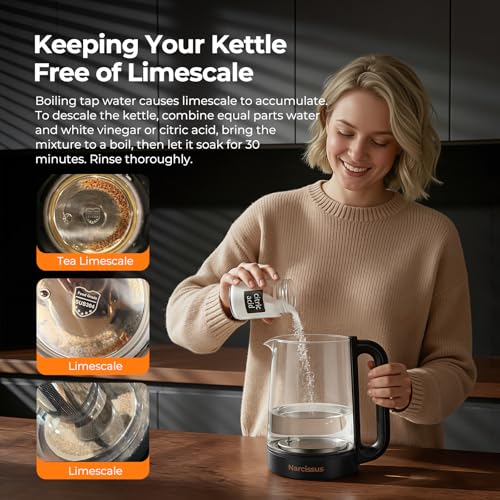 Narcissus Electric Kettle Temperature Control ±5℉, 1.8L Glass Electric Tea Kettle with Removable Infuser for Flowers & Fruit Tea, 1200W Fast Boiling, 6 Hours Keep Warming, Black - My Kitchen Products