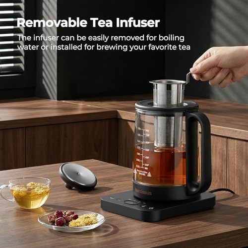 Narcissus Electric Kettle Temperature Control ±5℉, 1.8L Glass Electric Tea Kettle with Removable Infuser for Flowers & Fruit Tea, 1200W Fast Boiling, 6 Hours Keep Warming, Black - My Kitchen Products