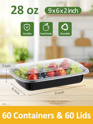 NEEBAKE 60 Sets 28oz Meal Prep Container - Reusable Plastic Food Storage Containers with Lids, Fits Microwave, Freezer and Dishwasher Safe - My Kitchen Products