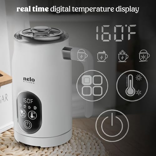 NELO Electric Milk Frother, 4 In 1 Digital Milk Frother and Steamer with Real-Time Temperature Control, Automatic Frother for Coffee, Latte, Hot Chocolate, Cappuccino, BPA Free Stainless Steel (White) - My Kitchen Products
