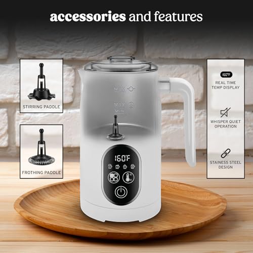 NELO Electric Milk Frother, 4 In 1 Digital Milk Frother and Steamer with Real-Time Temperature Control, Automatic Frother for Coffee, Latte, Hot Chocolate, Cappuccino, BPA Free Stainless Steel (White) - My Kitchen Products