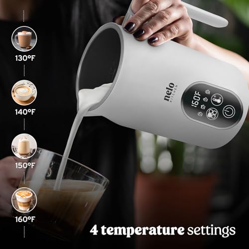 NELO Electric Milk Frother, 4 In 1 Digital Milk Frother and Steamer with Real-Time Temperature Control, Automatic Frother for Coffee, Latte, Hot Chocolate, Cappuccino, BPA Free Stainless Steel (White) - My Kitchen Products