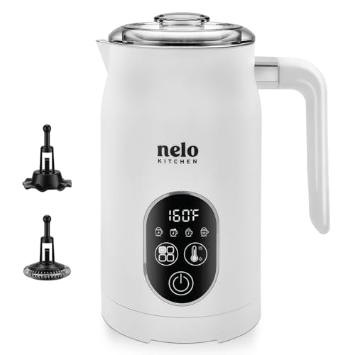 NELO Electric Milk Frother, 4 In 1 Digital Milk Frother and Steamer with Real-Time Temperature Control, Automatic Frother for Coffee, Latte, Hot Chocolate, Cappuccino, BPA Free Stainless Steel (White) - My Kitchen Products