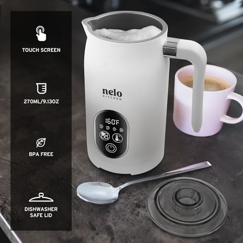 NELO Electric Milk Frother, 4 In 1 Digital Milk Frother and Steamer with Real-Time Temperature Control, Automatic Frother for Coffee, Latte, Hot Chocolate, Cappuccino, BPA Free Stainless Steel (White) - My Kitchen Products
