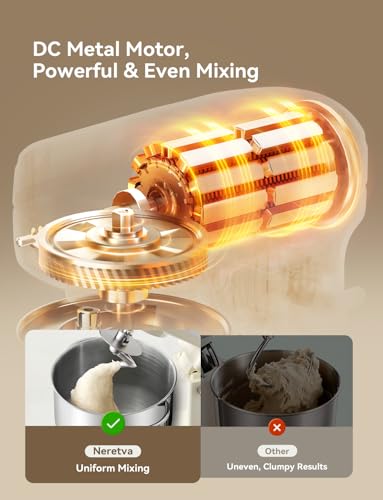 Neretva Stand Mixer, 6.34QT & 6 Speed Professional Mixers Kitchen Electric Stand Mixer Super Stable & Lower Noise Household Stand Mixer with Stainless Steel Bowl, Whisk, Flat Beater, Dough Hook -Beige - My Kitchen Products