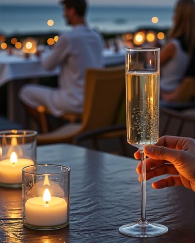 Nervure 24 Pack Plastic Champagne Flutes - 6 Oz Clear Disposable Champagne Flutes - Square Plastic Toasting Glasses for Party Birthday Anniversary Wedding - My Kitchen Products
