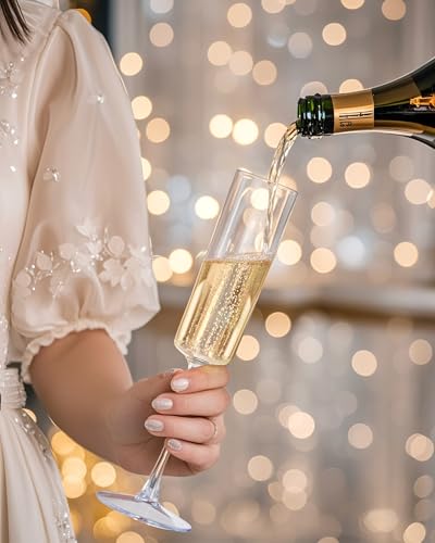 Nervure 24 Pack Plastic Champagne Flutes - 6 Oz Clear Disposable Champagne Flutes - Square Plastic Toasting Glasses for Party Birthday Anniversary Wedding - My Kitchen Products