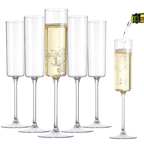 Nervure 24 Pack Plastic Champagne Flutes, 6 Oz Clear Disposable Champagne