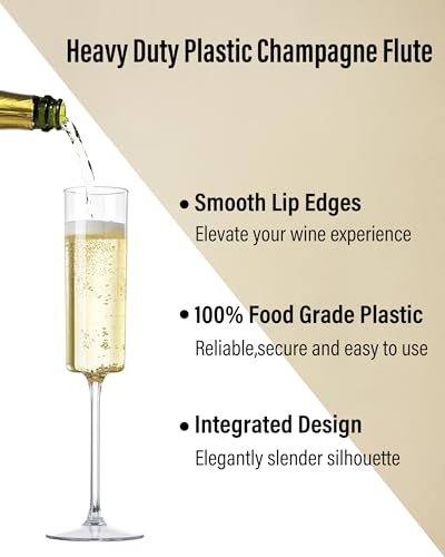 Nervure 24 Pack Plastic Champagne Flutes - 6 Oz Clear Disposable Champagne Flutes - Square Plastic Toasting Glasses for Party Birthday Anniversary Wedding - My Kitchen Products