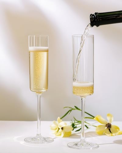 Nervure 24 Pack Plastic Champagne Flutes - 6 Oz Clear Disposable Champagne Flutes - Square Plastic Toasting Glasses for Party Birthday Anniversary Wedding - My Kitchen Products