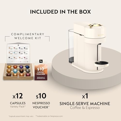 Nespresso Vertuo Next Coffee and Espresso Maker by De'Longhi, Creamy White and Gold - My Kitchen Products
