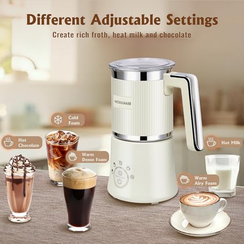 NESSGRAIM 5-in-1 Electric Milk Frother, Automatic Milk Frother & Steamer for Hot & Cold Foam, Large Capacity Milk Warmer for Latte Cappuccino, Hot Chocolate Maker, Dishwasher Safe (Beige) - My Kitchen Products