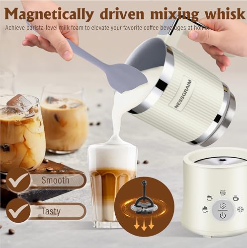 NESSGRAIM 5-in-1 Electric Milk Frother, Automatic Milk Frother & Steamer for Hot & Cold Foam, Large Capacity Milk Warmer for Latte Cappuccino, Hot Chocolate Maker, Dishwasher Safe (Beige) - My Kitchen Products