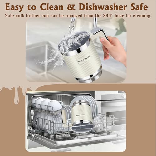 NESSGRAIM 5-in-1 Electric Milk Frother, Automatic Milk Frother & Steamer for Hot & Cold Foam, Large Capacity Milk Warmer for Latte Cappuccino, Hot Chocolate Maker, Dishwasher Safe (Beige) - My Kitchen Products
