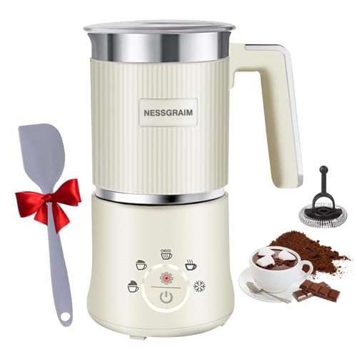 NESSGRAIM 5-in-1 Electric Milk Frother, Automatic Milk Frother & Steamer for Hot & Cold Foam, Large Capacity Milk Warmer for Latte Cappuccino, Hot Chocolate Maker, Dishwasher Safe (Beige) - My Kitchen Products