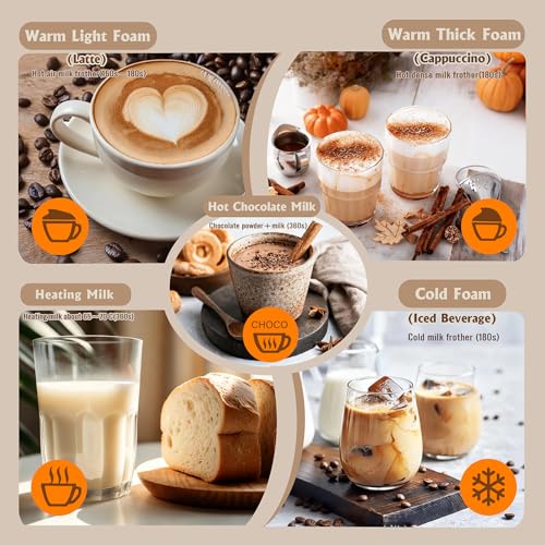 NESSGRAIM 5-in-1 Electric Milk Frother, Automatic Milk Frother & Steamer for Hot & Cold Foam, Large Capacity Milk Warmer for Latte Cappuccino, Hot Chocolate Maker, Dishwasher Safe (Beige) - My Kitchen Products