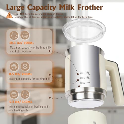 NESSGRAIM 5-in-1 Electric Milk Frother, Automatic Milk Frother & Steamer for Hot & Cold Foam, Large Capacity Milk Warmer for Latte Cappuccino, Hot Chocolate Maker, Dishwasher Safe (Beige) - My Kitchen Products