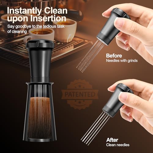 Nessus WDT Espresso Distribution Tool, Espresso Accessories with Built-in Cleaning Brush, 0.35mm 10 Needle Distributor and Extra 10 Needles for Espresso Stirrer, Aluminum Handle with Stand for Barista - My Kitchen Products
