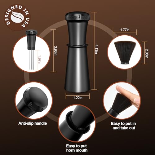 Nessus WDT Espresso Distribution Tool, Espresso Accessories with Built-in Cleaning Brush, 0.35mm 10 Needle Distributor and Extra 10 Needles for Espresso Stirrer, Aluminum Handle with Stand for Barista - My Kitchen Products