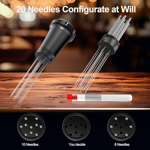Nessus WDT Espresso Distribution Tool, Espresso Accessories with Built-in Cleaning Brush, 0.35mm 10 Needle Distributor and Extra 10 Needles for Espresso Stirrer, Aluminum Handle with Stand for Barista - My Kitchen Products