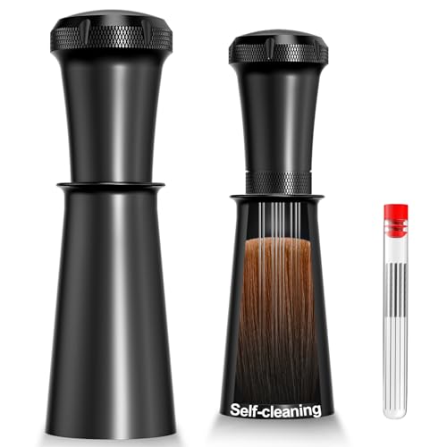 Nessus WDT Espresso Distribution Tool, Espresso Accessories with Built-in Cleaning Brush, 0.35mm 10 Needle Distributor and Extra 10 Needles for Espresso Stirrer, Aluminum Handle with Stand for Barista - My Kitchen Products