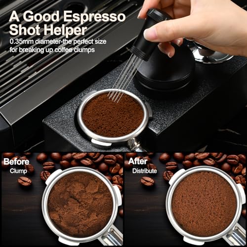 Nessus WDT Espresso Distribution Tool, Espresso Accessories with Built-in Cleaning Brush, 0.35mm 10 Needle Distributor and Extra 10 Needles for Espresso Stirrer, Aluminum Handle with Stand for Barista - My Kitchen Products
